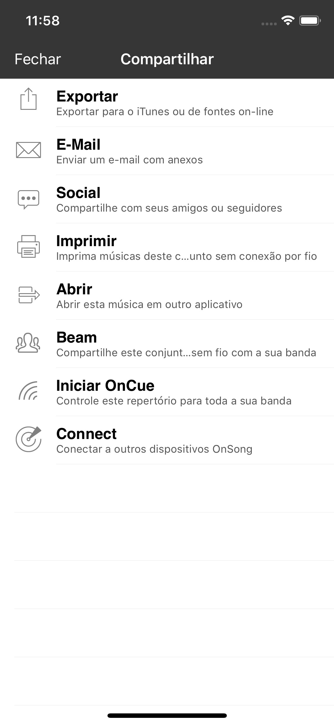 Screenshot do app OnSong Pro
