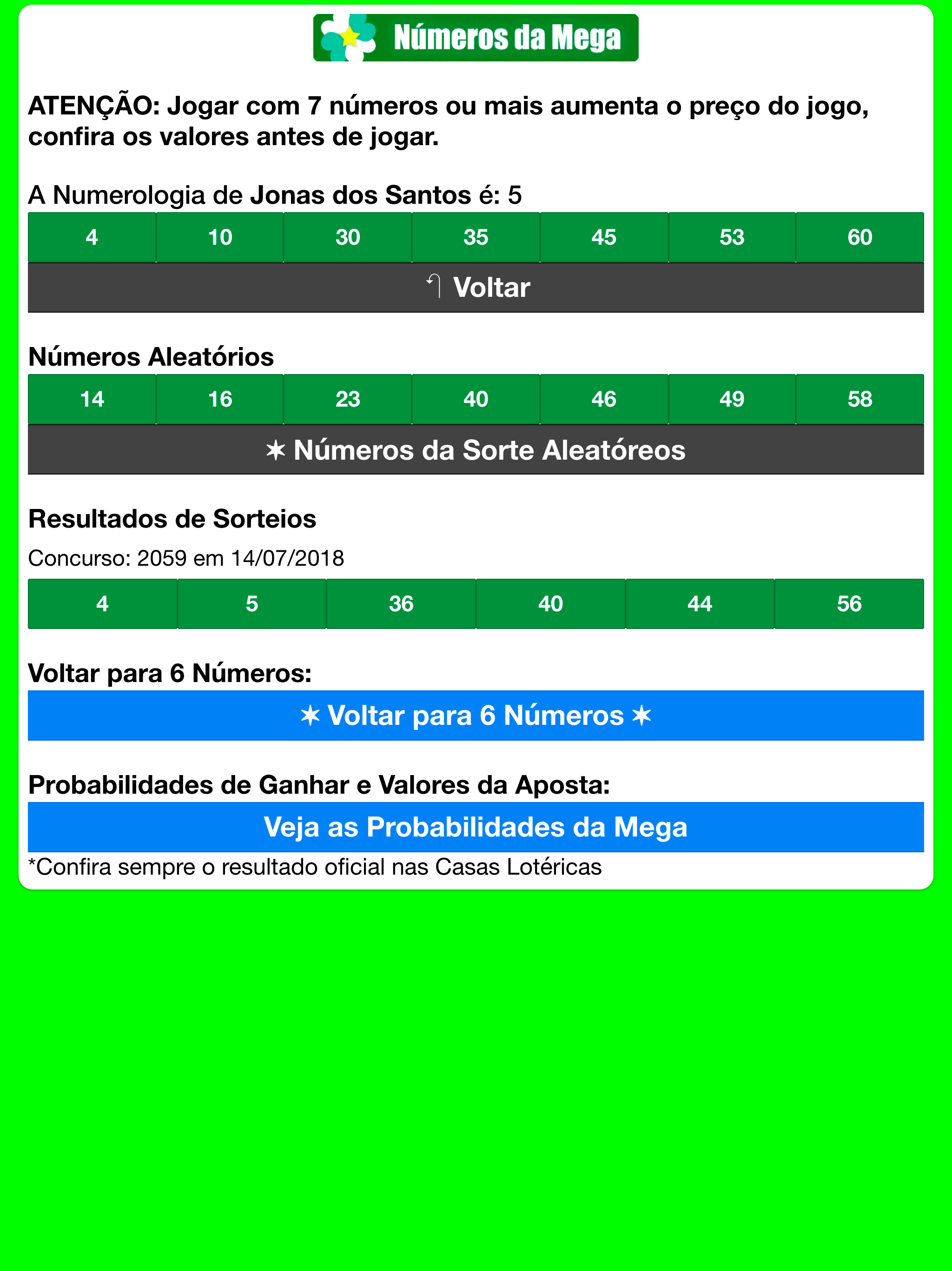 Números da Megasena