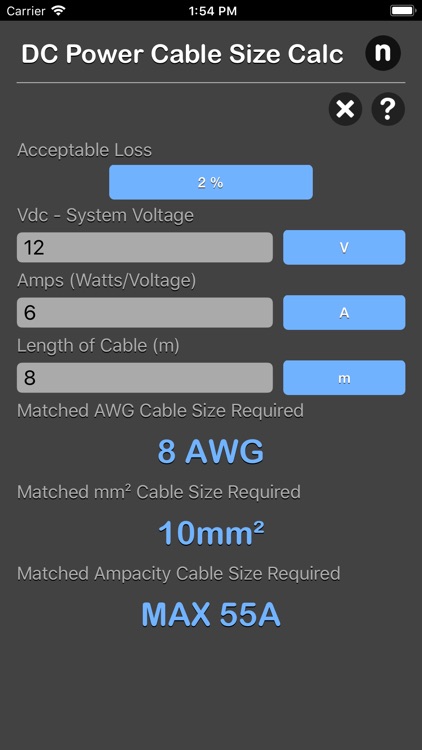 DC Power Cable Size Calc
