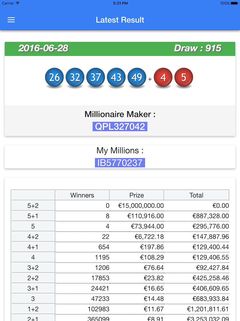 EuroMillions  Millionaire Maker My Million result