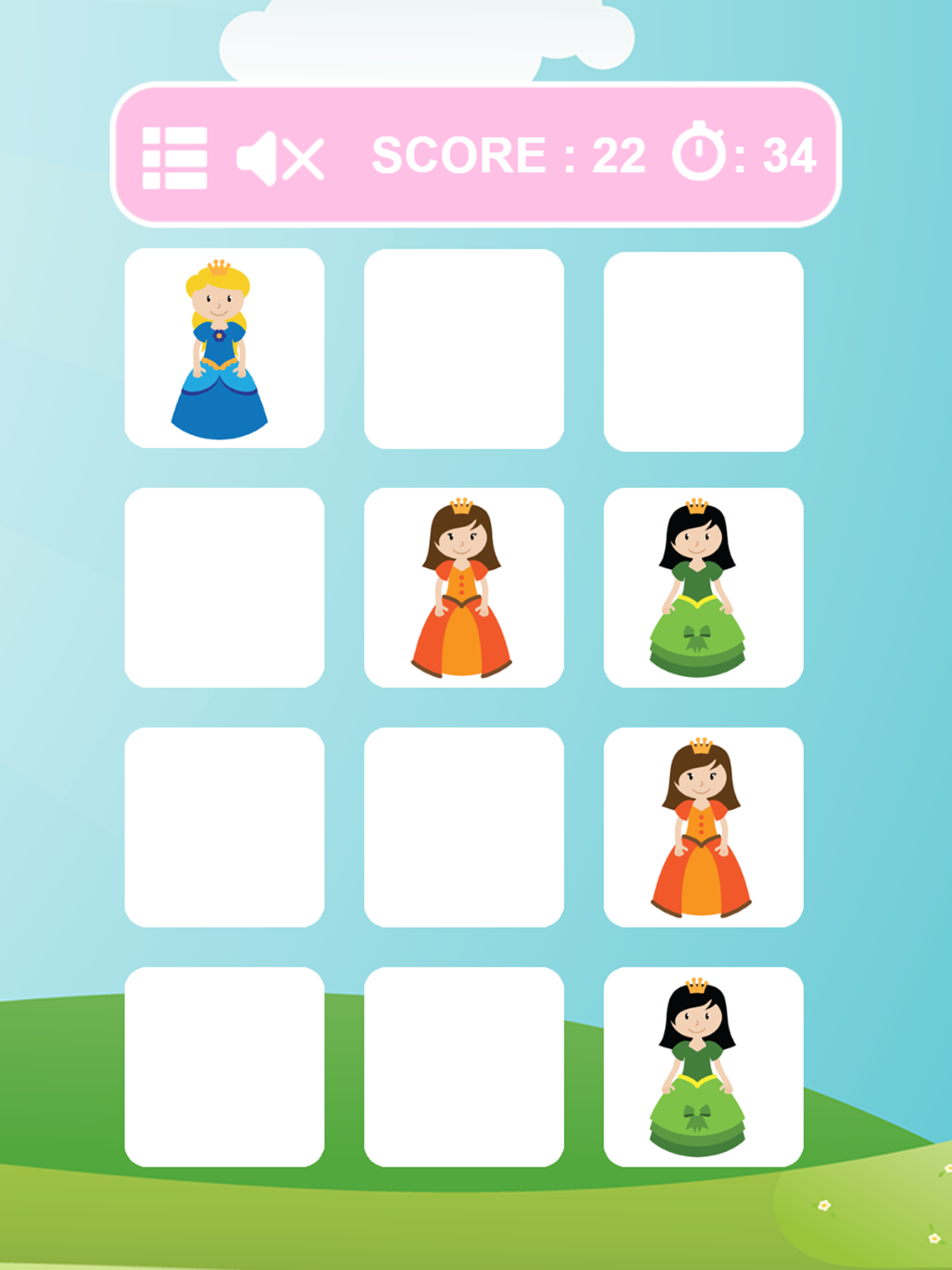 Princess Matching Games for Kids - Match Up 2 Beautiful Princess Cards