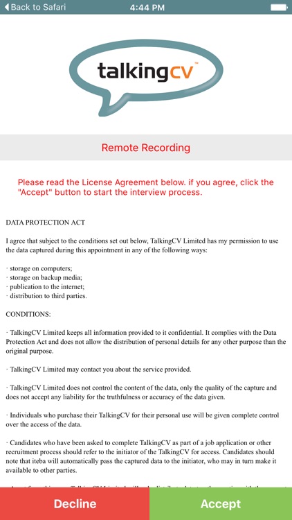 TalkingCV Candidate Interview