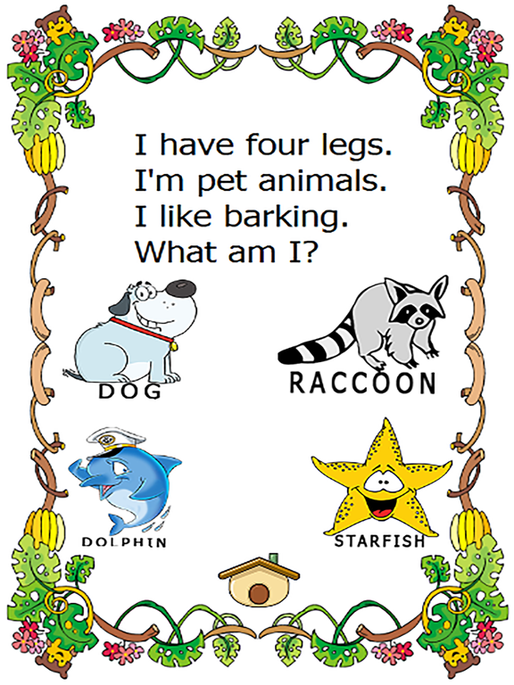 What animal am I quiz english cartoon preschool worksheets iPad screenshot