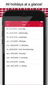 Danske helligdage - Holiday Kalender 2016 i Danmark til orlov og ferie planlægning screenshot #1 for iPhone