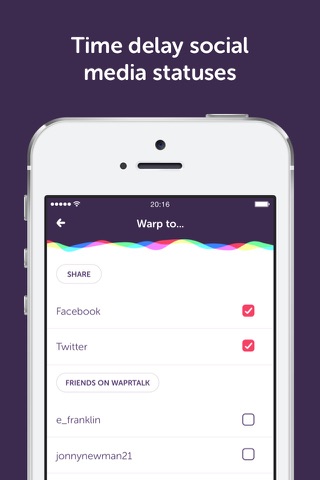 Warptalk - Time-delay messages & statuses screenshot 3