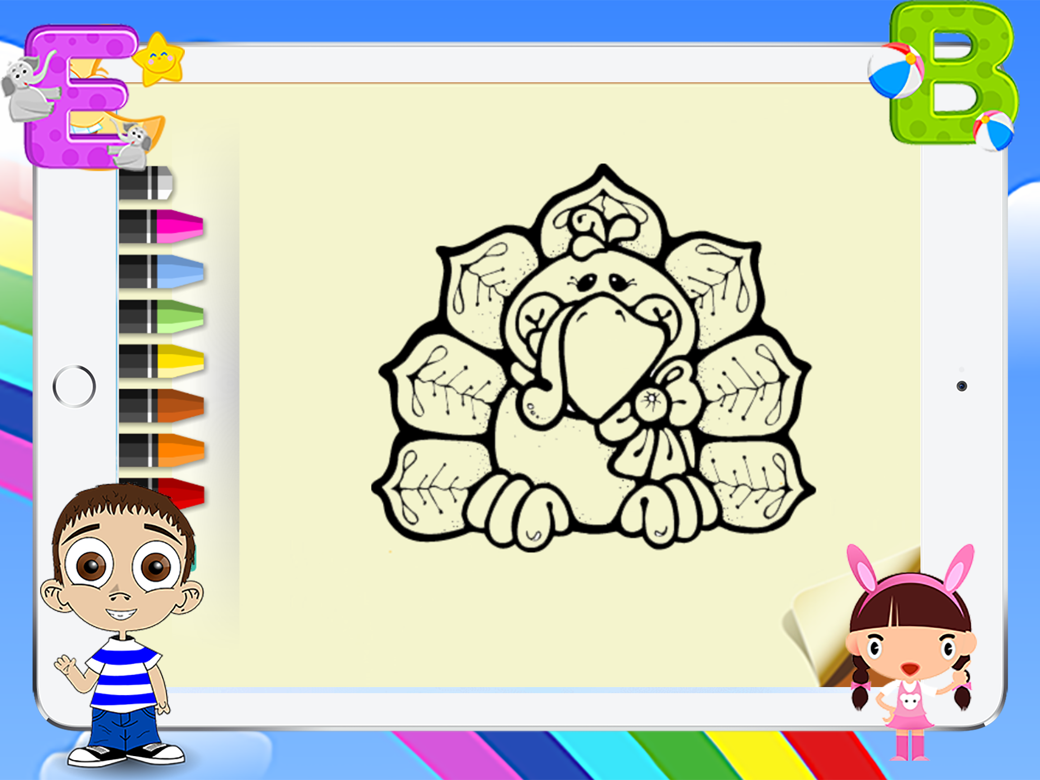 Happy Thanksgiving Greeting Coloring Book - Learn to Painting Cartoon Character For Kids