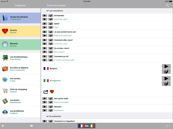 French / Italian Talking Phrasebook Translator Dictionary - Multiphrasebook iPad screenshot