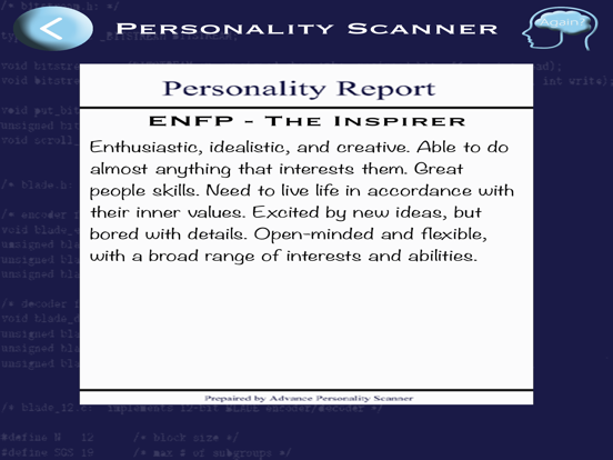 Advance Personality Scanner iPad screenshot