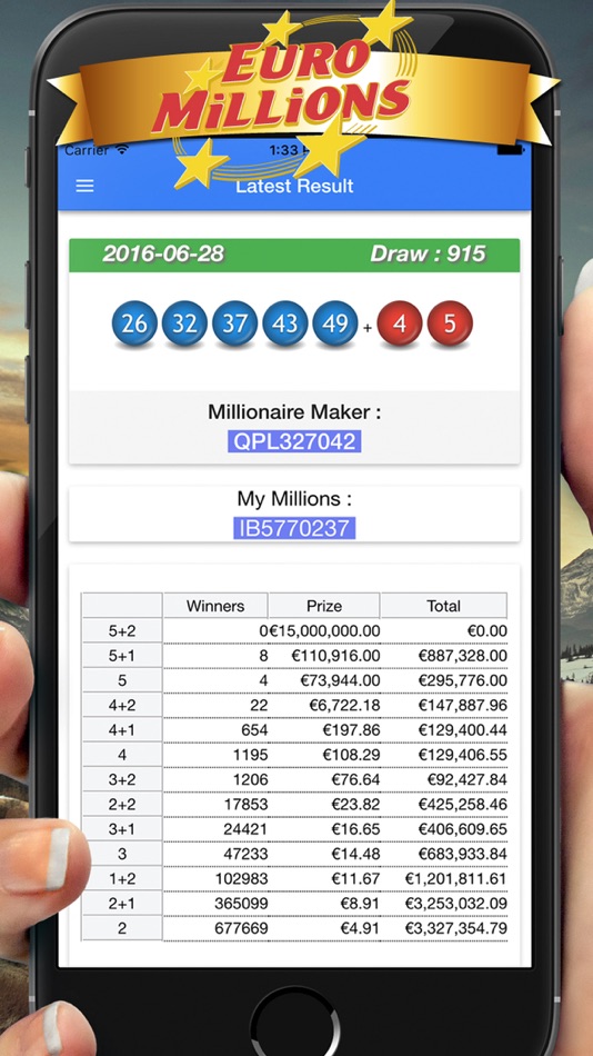 EuroMillions  Millionaire Maker My Million result - 1.1.0 - (iOS)