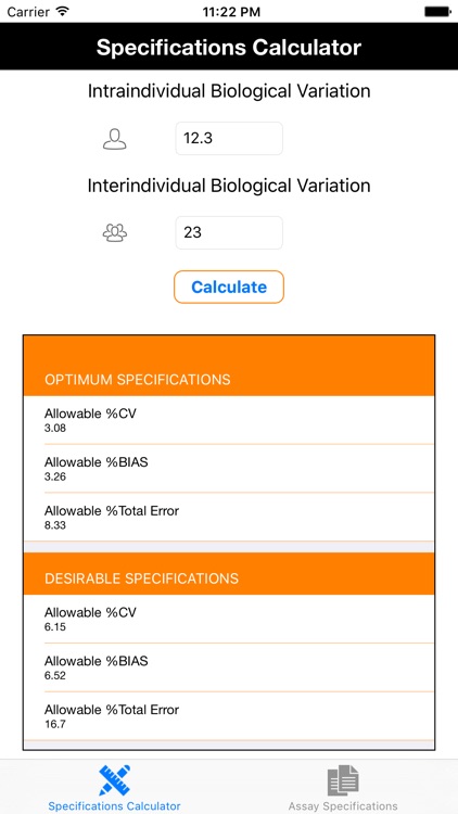 Assay Specification and Six Sigma Calculator