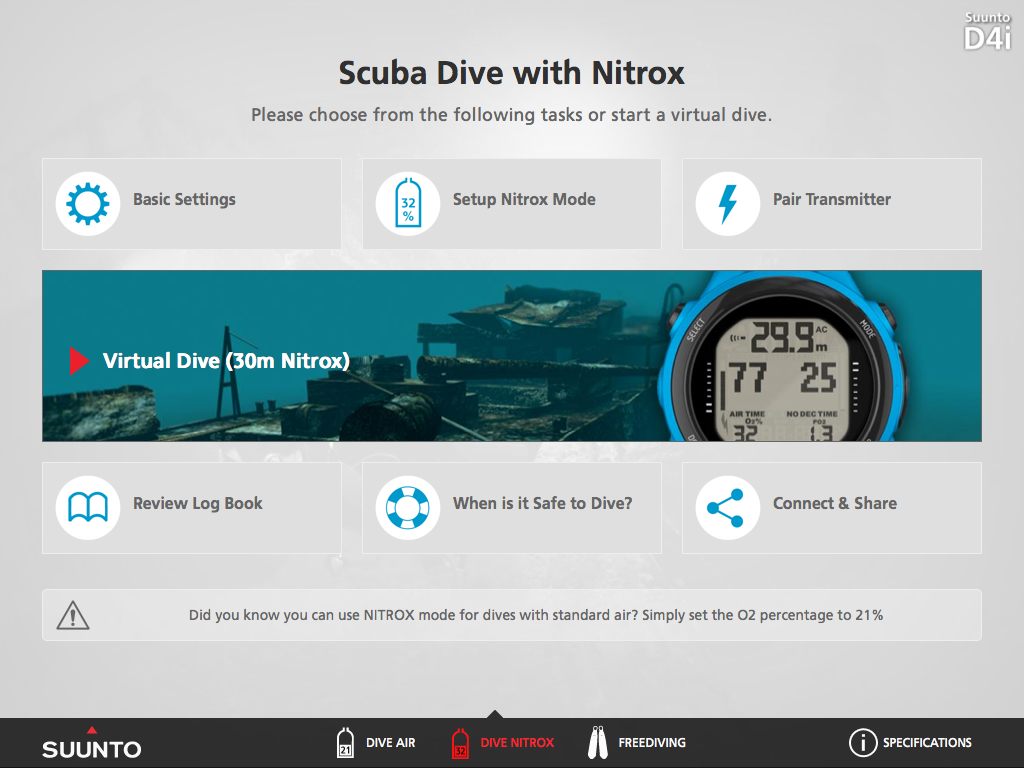 Suunto Dive Learning Tools – Teach yourself how to set up and use the Suunto D4i Novo, Vyper Novo and Zoop Novo.
