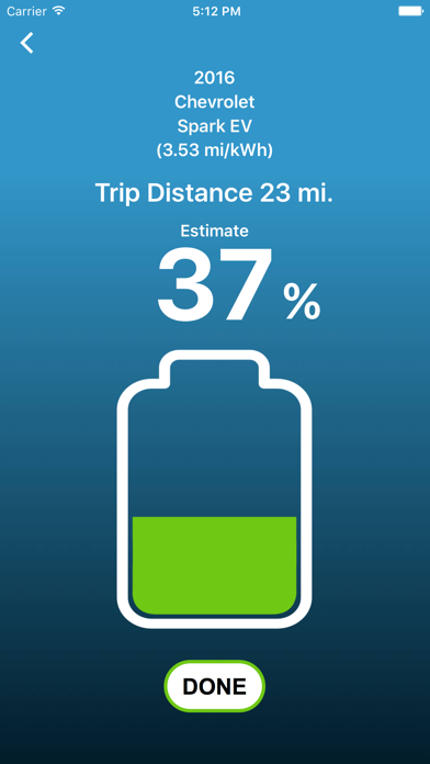 Screenshot #1 pour Battery Range Projection that shows battery consumption of electric cars
