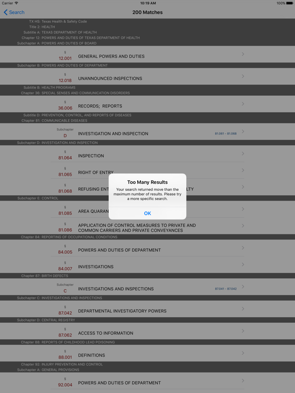 Texas Health and Safety Code (LawStack's TX Law/Statutes) iPad screenshot