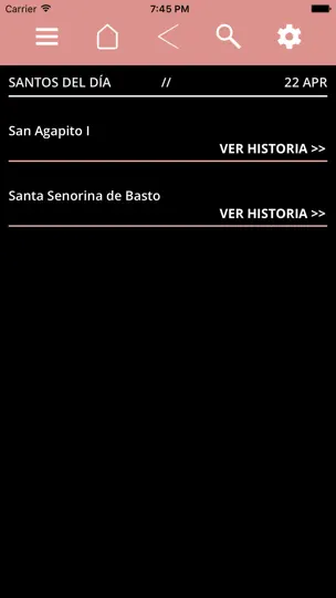 Captura de pantalla de El Santoral en iPhone 5