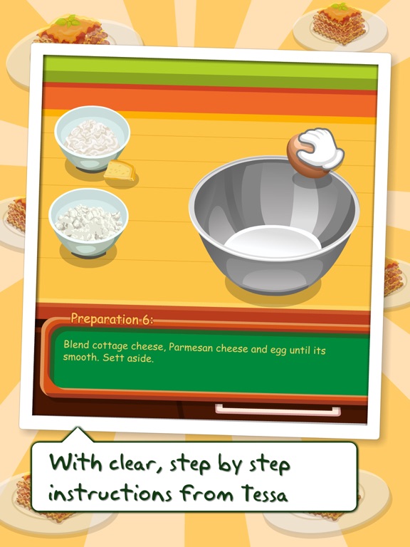Tessa’s Cooking Lasagne– learn how to bake your Lasagne in this cooking game for kids iPad screenshot