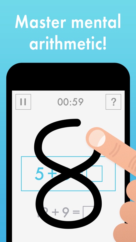 Quick Math - Mental Arithmetic - Observe how the app utilizes advanced handwriting recognition for seamless input and presents timed arithmetic challenges for dynamic practice.