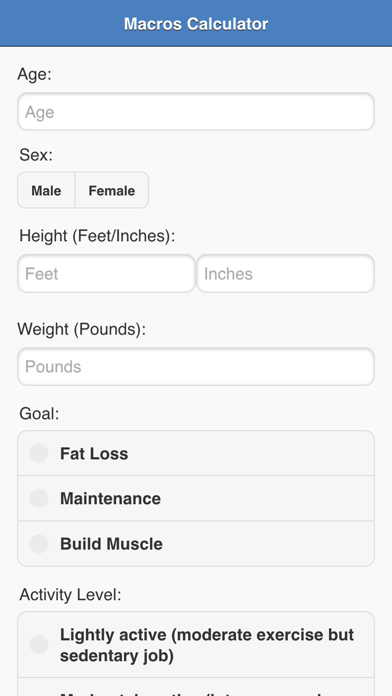 Carb Calculator app screenshot