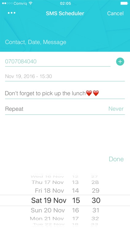 SMS scheduler - send sms on any given day & time