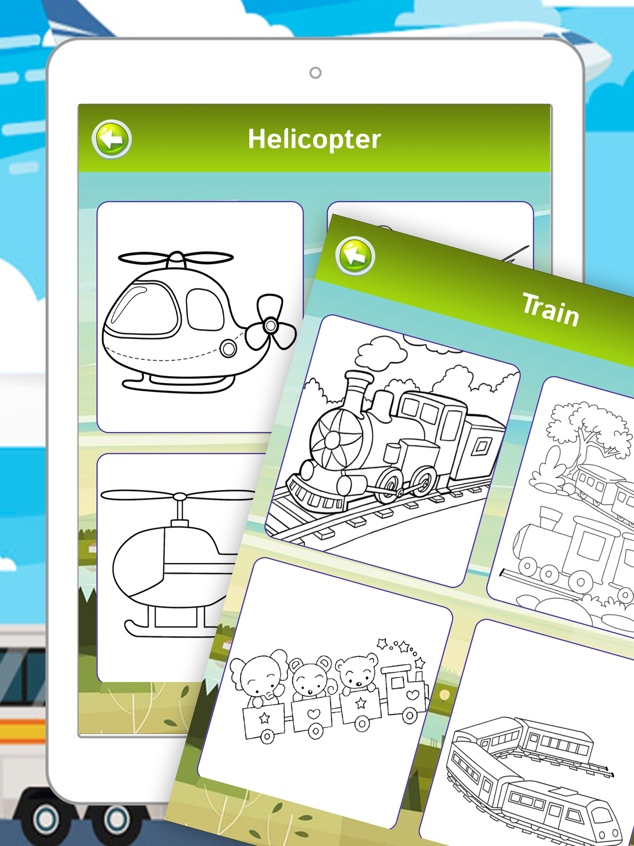 Vehicles Car Train Drawing Colouring For Kids