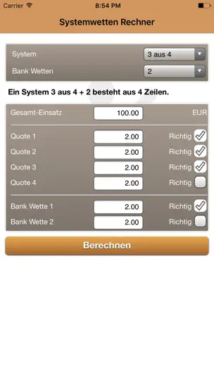 Screenshot von Systemwetten Rechner Der Wettbasis auf dem iPhone 4