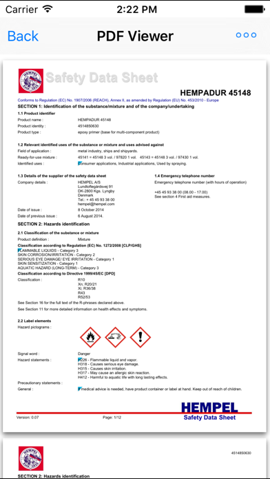 Hempel Datasheets Screenshot