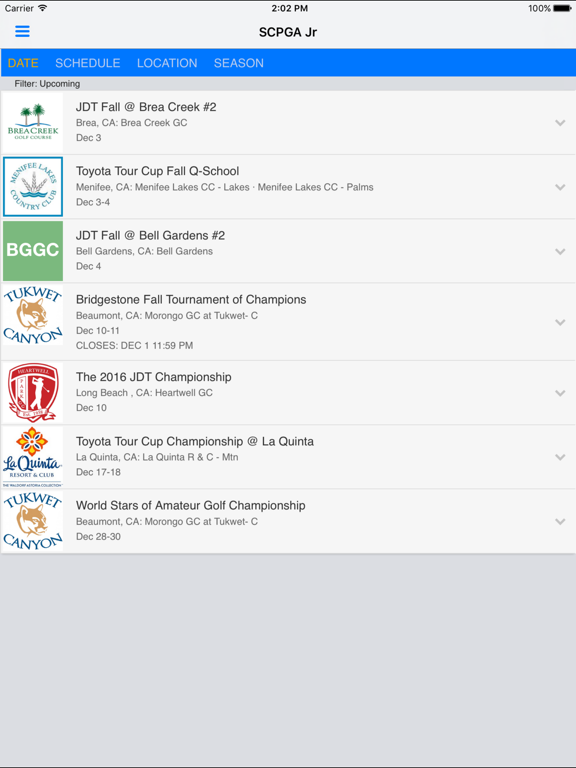SCPGA Junior Tour iPad screenshot 4 - Sports app