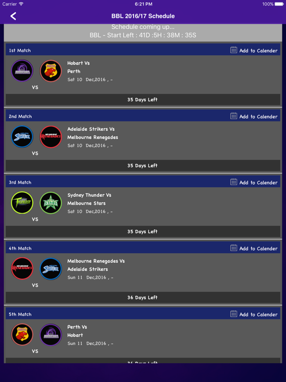 Screenshot #5 pour BBL T20 2016/2017 Fixtures,Schedule,Live Score