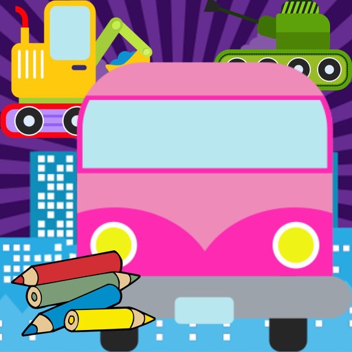 Vehicle coloring book free crayon game for kids icon