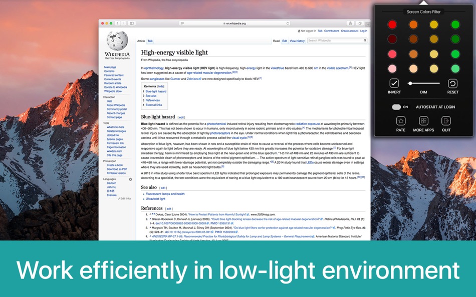 Screen Colors Filter — Color Tint & Dim HEV Block - 1.0 - (macOS)