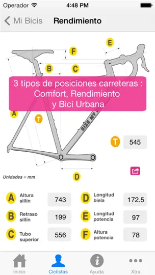 Captura de pantalla de SizeMyBike en iPhone 3
