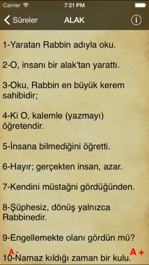 Kur'an Fihristi iPhone Ekran Görüntüsü 2