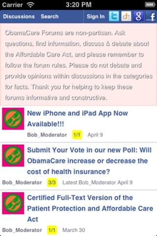 Obamacare Forums screenshot 2