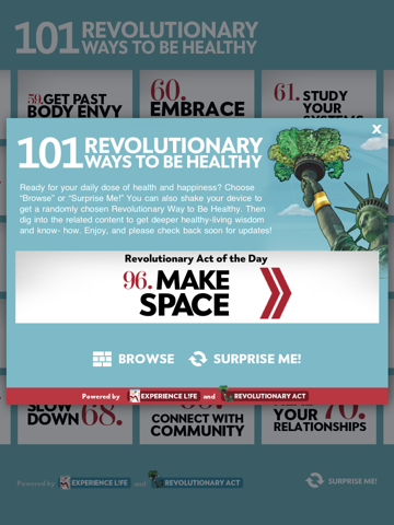 Screenshot #5 pour “101 Revolutionary Ways to Be Healthy” from Experience Life magazine and RevolutionaryAct.com