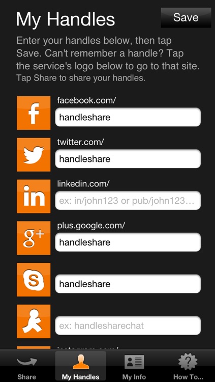 HandleShare: The easy way to share your social network handles and names