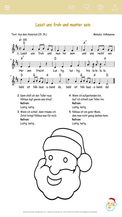 German Christmas Carols - Music, Music Sheet & Coloring Templates for Xmas
