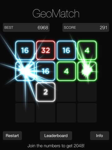 Screenshot #6 pour GeoMatch - 2048 experience with glowing neon particle explosions