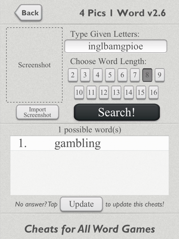 Screenshot #4 pour Cheats for 4 Pics 1 Word & Other Word Games