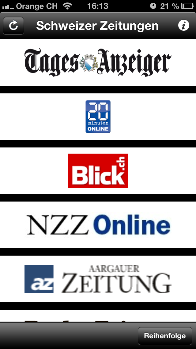 Schweizer Zeitungen + Screenshot
