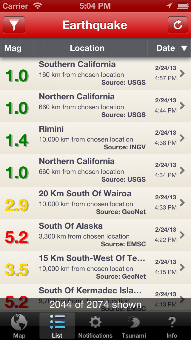 Earthquake - International maps, reports, & custom alerts Screenshot