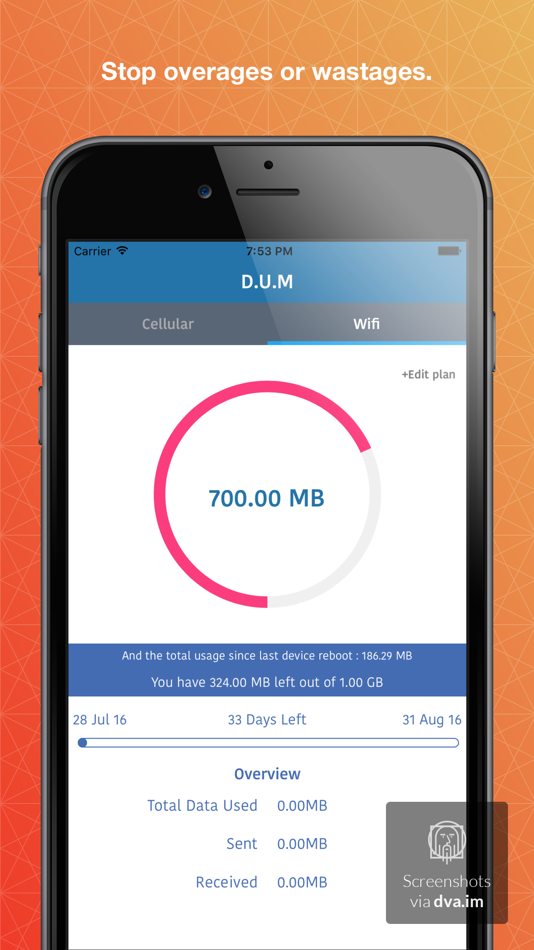 #1. DUM Data usage manager-Track network data usage,Monitor mobile data plan manager (iOS) 由: NIVIN REGI
