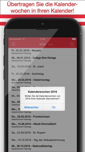 Feiertage Österreich Kalender & Kalenderwoche 2017 on the App Store