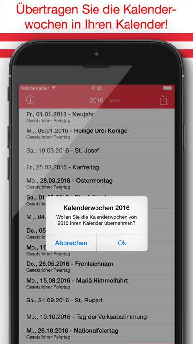 Feiertage Österreich Kalender & Kalenderwoche 2017 screenshot
