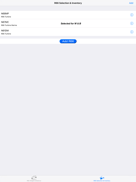 R66 Weight & Balance iPad screenshot