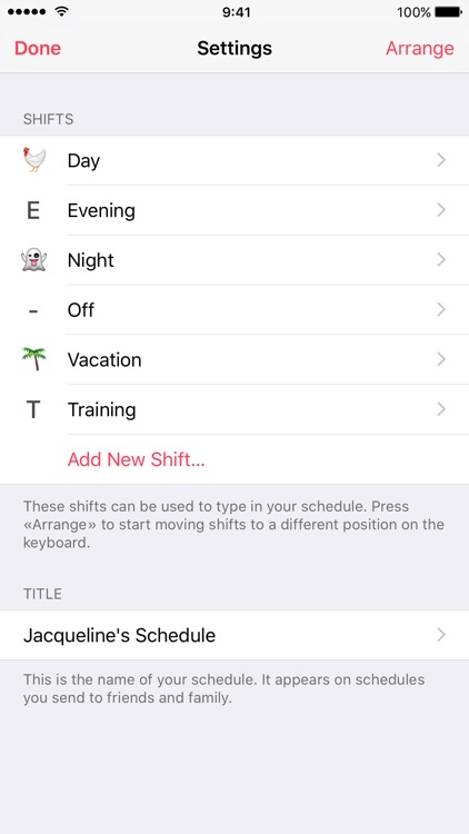 Shift Schedule - Type and Share Your Schedule