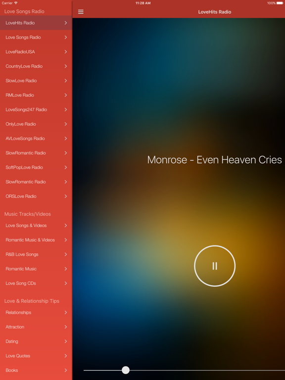 Love Songs Free - Romantic Music Radio & Relationship Tips iPad screenshot 1 - Music app