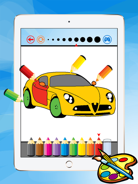 Super Car Coloring Book - Vehicle drawing for kid free game, Paint and color games HD for good kid iPad screenshot