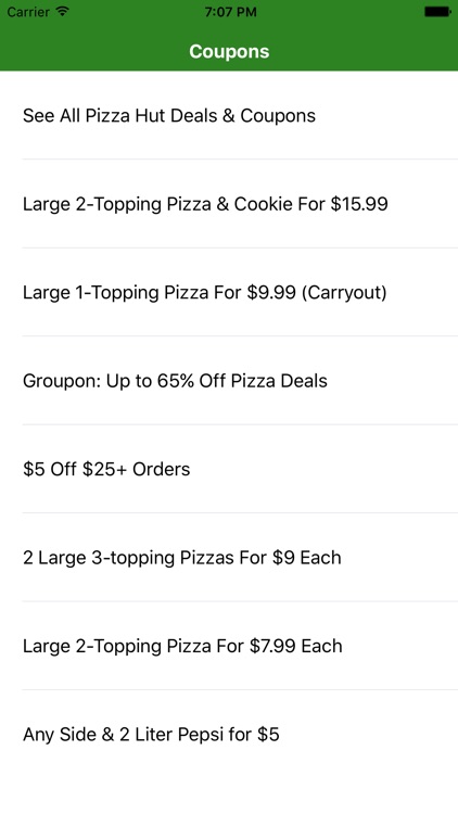 Coupons for Pizza Hut App