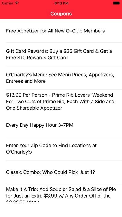 Coupons for OCharleys App