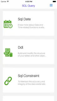sql query - learn how to create and manage data base in sql! iphone screenshot 1