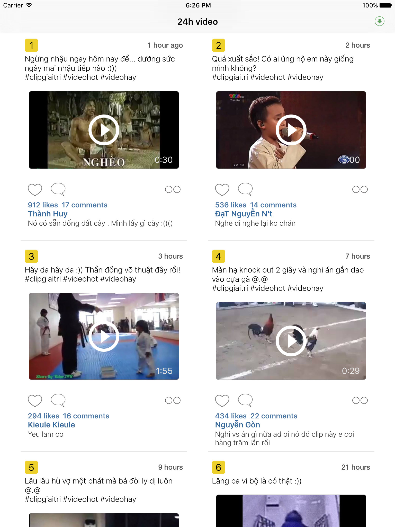 24h video - cập nhật qua video, clip tin tức, vui vẻ hay hàng ngày từ internet, TV